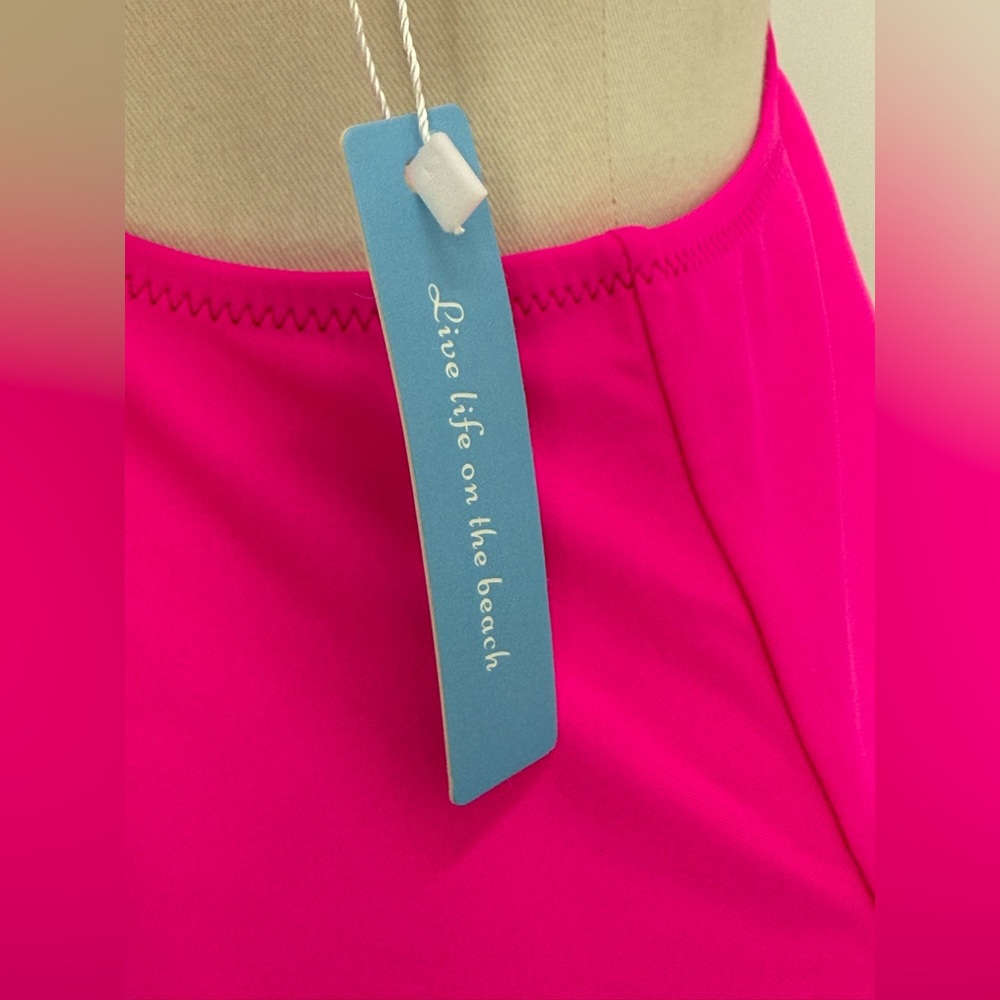 Live Life On The Beach Hot Pink Cut-Out One Piece Plunge Knot Front Swimwear - Picture 5 of 11